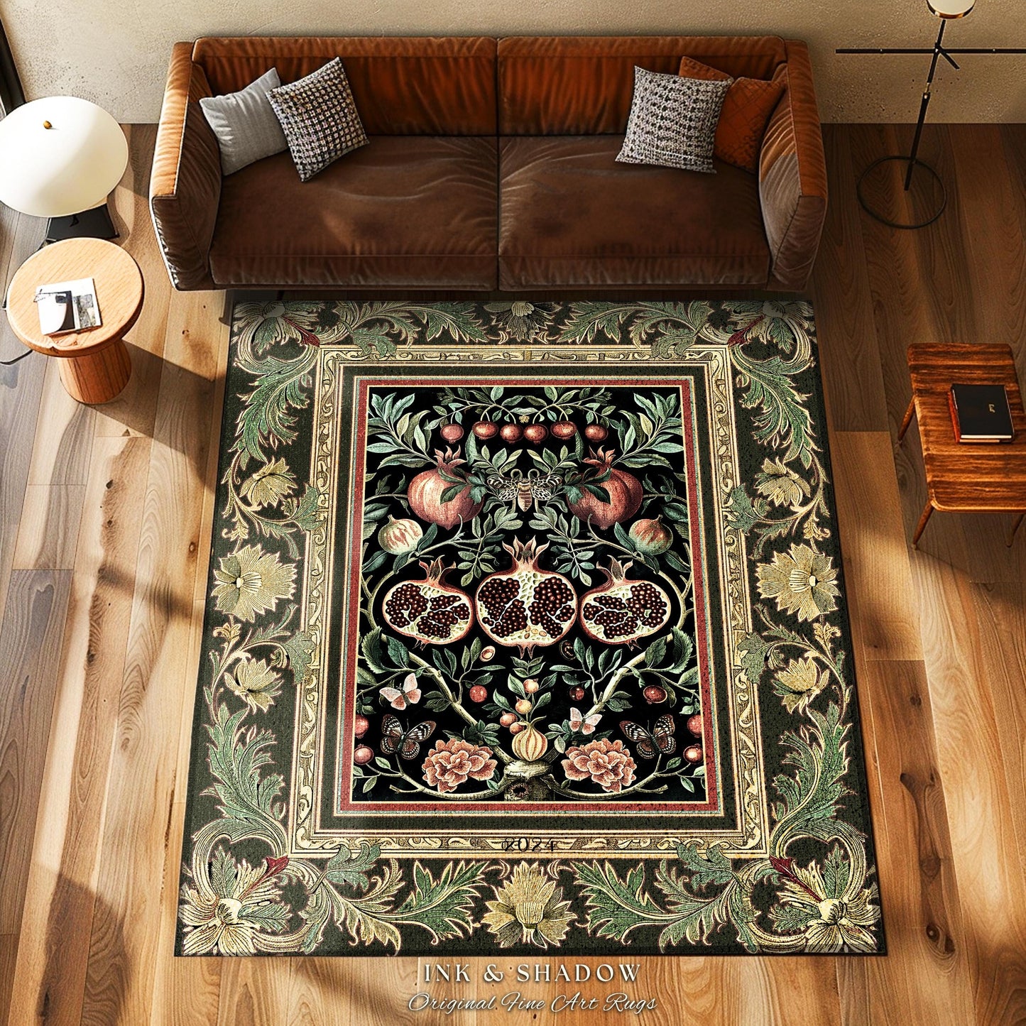 Forestcore Moody Maximalism Pomegranate Rug Earthy Whimsigoth Aesthetic, Floral Fairycore Grunge Medieval Nature Inspired Woodland Gothic