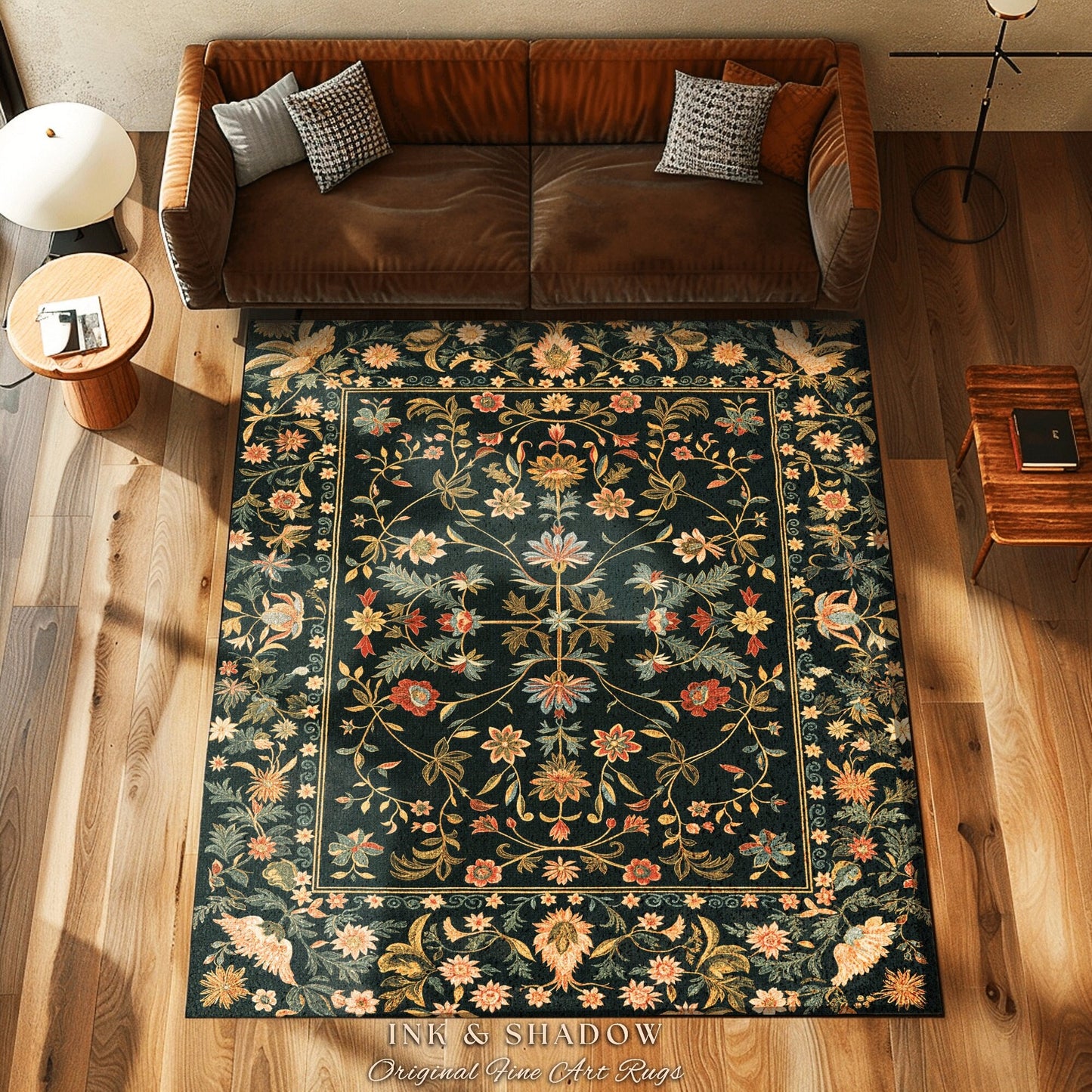 Boho Maximalist Wildflower Rug | Folklore Aesthetic Danish Home Decor Rustic Housewarming Gift Fairycore Bedroom Whimsical Living Room |