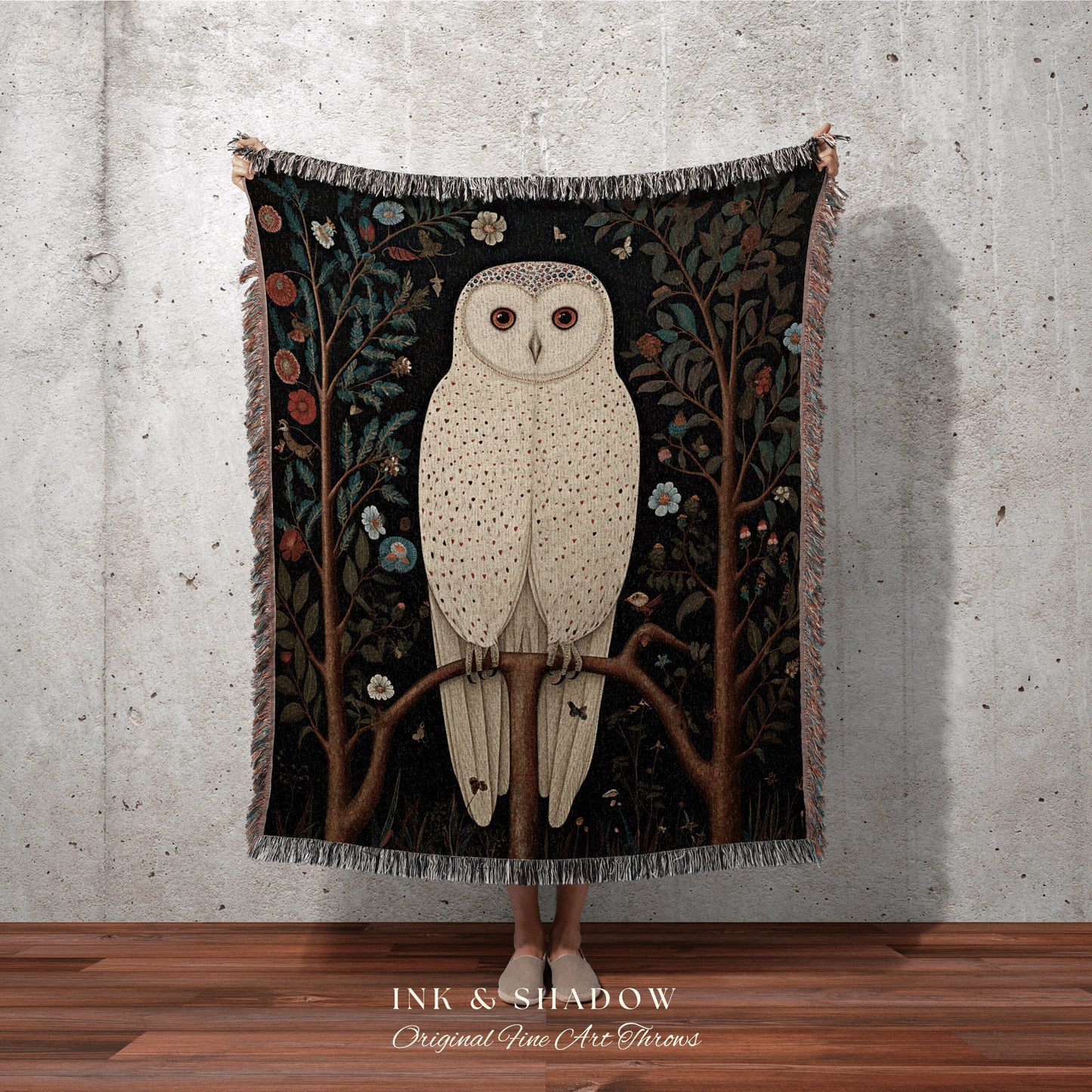 Eclectic Forest Owl Tapestry | Woven Tapestry Witchy Decor Cottagecore Art Crowcore Aesthetic Room Decor Magical Owl Tapestry Crow Core Art