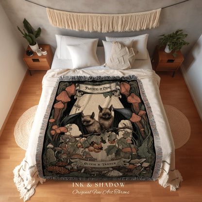 Gothic Bat Blanket Personalized | Couples Anniversary Gift Gothic Wedding Custom Blanket Gift for Goth Couples Bat Blanket Dark Cottagecore