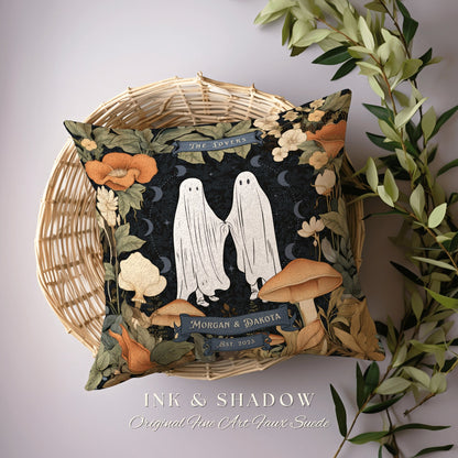 The Lovers Ghost Couple Throw Pillow | Woodland Decor Custom Anniversary Meaningful Wedding Gift for Couple Housewarming Gift Unique Couple