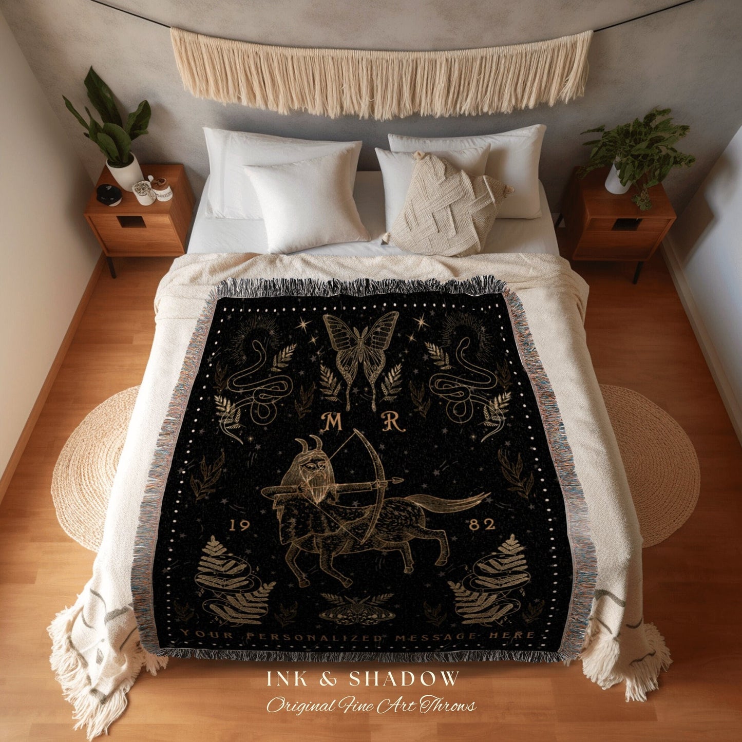 Star Sign Blanket Sagittarius | Celestial Tapestry Custom Star Sign Goth Woven Blanket Witchy Room Decor Sagittarius Astrology Personalized