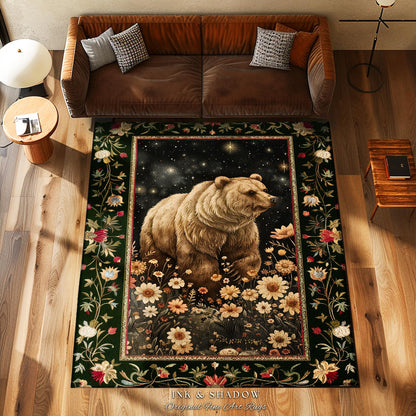 Victorian Gothic Bear Rug Ethereal Starry Night Forestcore | Romantic Baroque Whimsical Woodland Cottagecore Dark Floral Fairycore Wildlife