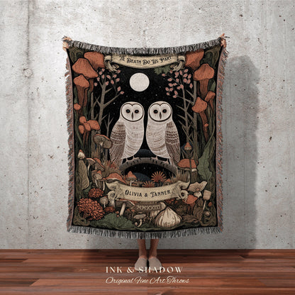 Whimsical Owl Blanket Woodland Couples Gift Gothic Wedding Custom Blanket Woven Gift for Goth Couples Holiday Owl Blanket Dark Cottagecore