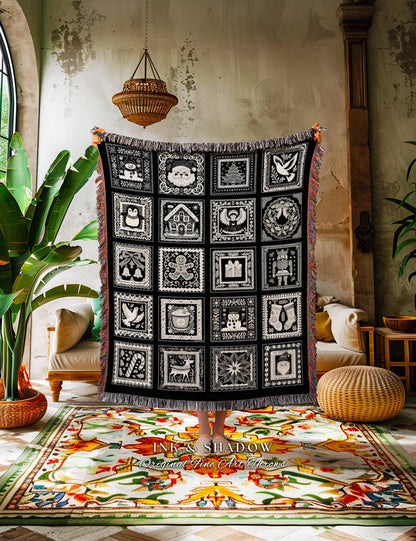 Retro Gothic Victorian Christmas Blanket Nostalgic Cute Whimsigoth Art Tapestry Throw, Shabby Chic Grunge Fairycore Aesthetic Festive Home