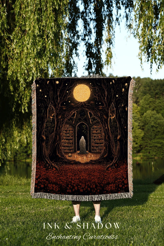 Dark Academia Tapestry Woven | Spooky Decor Goth Aesthetic Tapestry | Vintage Gothic Art Halloween Decor | Ghost Painting Tapestry Woven |