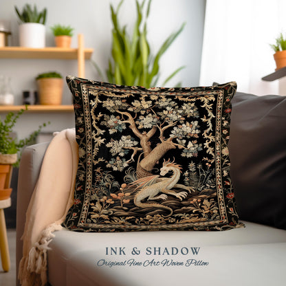 Fantasy Inspired Dragon Pillow Dark Academia Book Nook Decor | Gothic Maximalist Aesthetic Fairytale Magical Forestcore Game Room Cushion