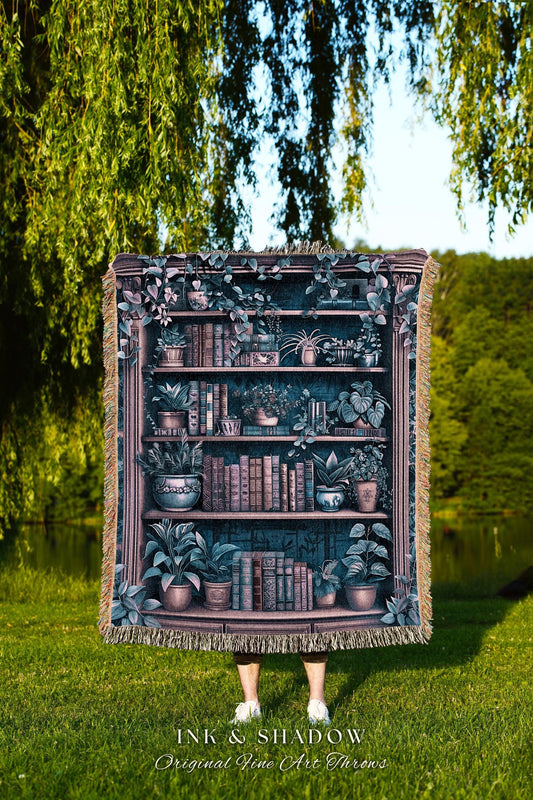 Whimsical Cottagecore Book Tapestry Blanket Floral Whimsigothic Decor | Mystical Dark Academia Book Lovers Gift Bookshelf Art Woven Throw