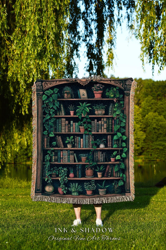 Reading Nook Decor Book Lover Blanket Dark Academia Book Reading Blanket | Bookworm Throws Woven Wall Art Tapestry Dark Cottagecore Blanket