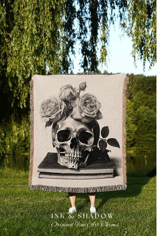 Vintage Skull Tapestry Woven | Gothic Room Decor Skull Tapestry Woven Wall Hanging | Renaissance Art Blanket Woven | Whimsigoth Room Decor |