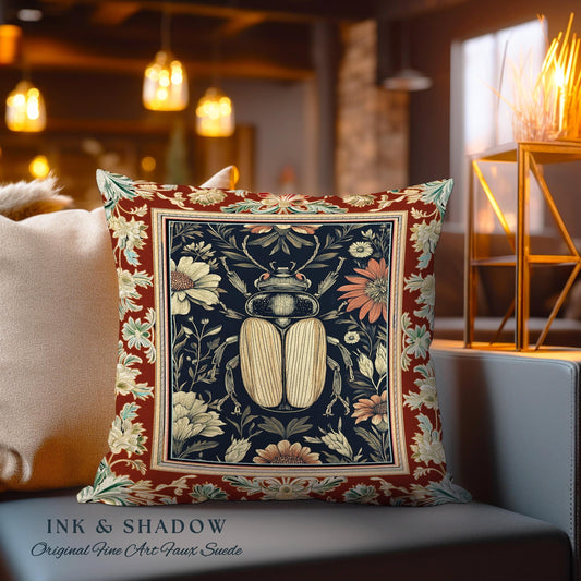 Whimsigoth Beetle Baroque Art Pillow Victorian Gothic Home Decor | Dark Cottagecore Botanical Bug Whimsical Oddities Curiosity Ornate Decor