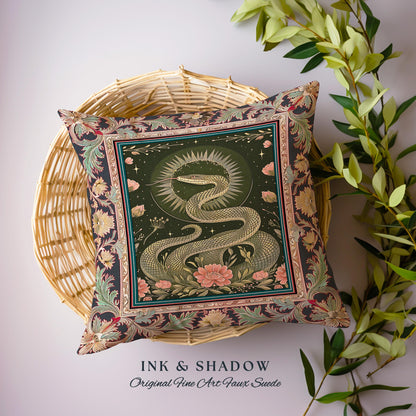 Victorian Rose Serpent Pillow Romantic Cottagecore Floral Decor | Enchanted Baroque Snake Art Dark Academia Gothic Pink Fairycore Goblincore