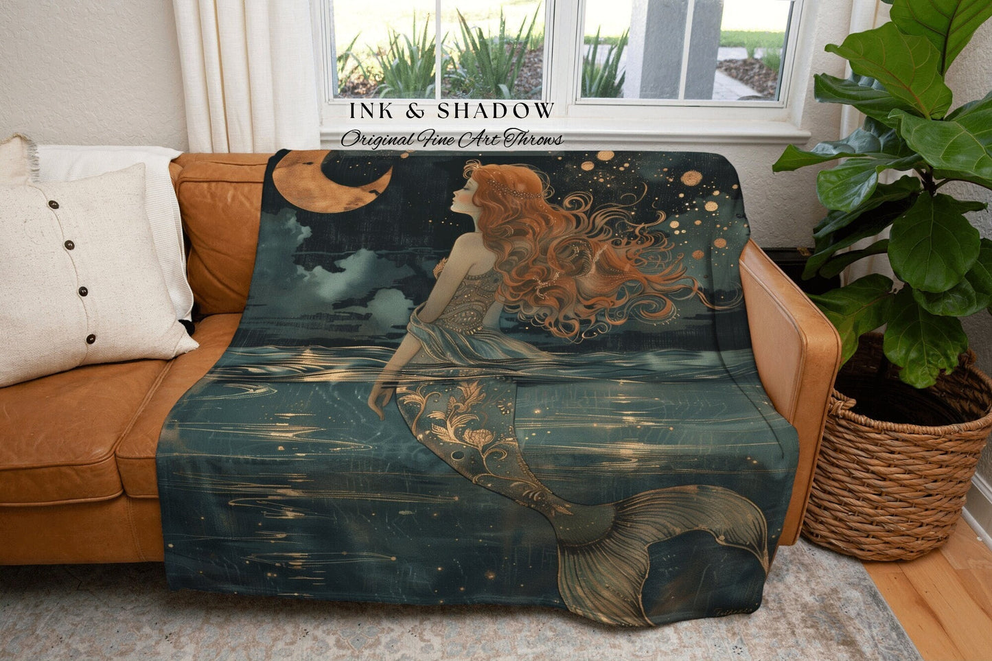 Amphitrite Woven Throw Blanket | Mermaidcore Bedroom Celestial Sea Witch Tapestry Sirencore Decor Art Nouveau Fairy Grunge Moody Aesthetic |