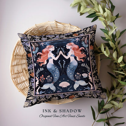 Ocean Sea Nymph Tapestry Pillow Art Nouveau Mystical Mermaid Underwater Decor | Enchanted Costal Fantasy Folklore Oceanic Woven Art Cushion