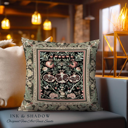 Forestcore Moody Maximalism Pomegranate Pillow Earthy Whimsigothic, Floral Fairycore Grunge Medieval Woodland Gothic Nature Tapestry Cushion