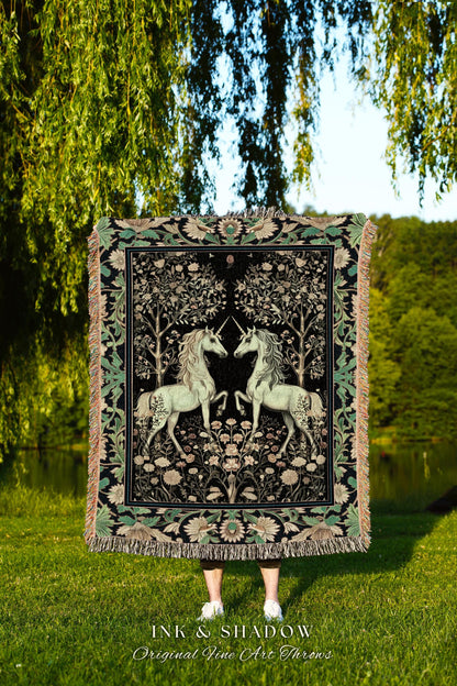 Victorian Gothic Unicorn Tapestry Throw Ornate Baroque Fantasy Blanket Enchanted Art Nouveau Cottagecore Fairytale Whimsigothic Decor Accent