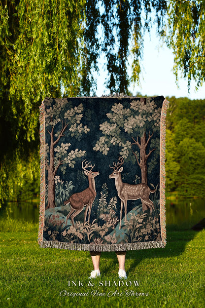 Woven Folk Art Tapestry Blanket | Folk Art Blanket Woven Tapestry William Morris Throw Woodland Gothic Aesthetic Bedding Light Academia Art