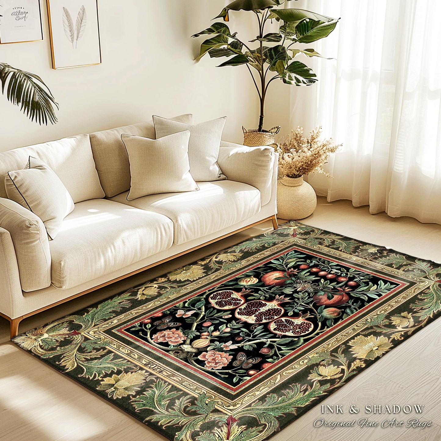 Forestcore Moody Maximalism Pomegranate Rug Earthy Whimsigoth Aesthetic, Floral Fairycore Grunge Medieval Nature Inspired Woodland Gothic