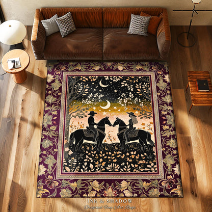 Western Vibe Farmhouse Rug | Ethereal Silhouettes Starry Night Country Western Cowgirl Farmhouse Decor Southwestern Nursery Theme Horse Boho