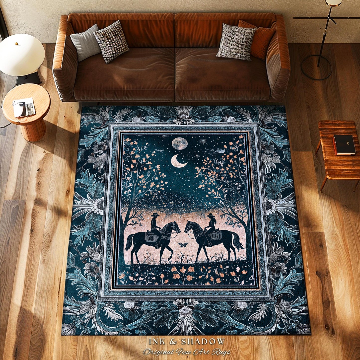 Dreamy Western Charming Area Rug | Rustic Moonlit Western Cowgirl Ethereal Farmhouse Decor Southwestern Home Decor Horse Lover Whimsical |