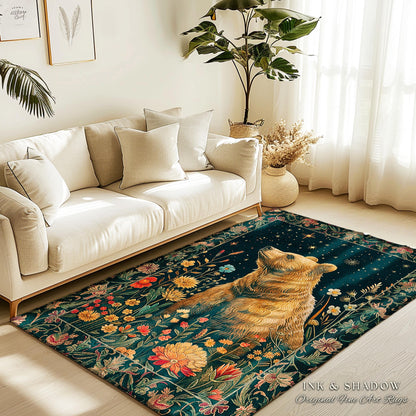 Whimsical Wildflower Starry Night Bear Rug Enchanted Forestcore Cottagegoth | Boho Cottagecore Witchy Dark Floral Wildlife Whimsigothic Art