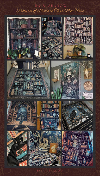 Cosmic Library Ghost Tapestry | Ghost in Library Dark Academia Gothic Art Victorian Ghost Painting Vintage Halloween Blanket Gift for Reader