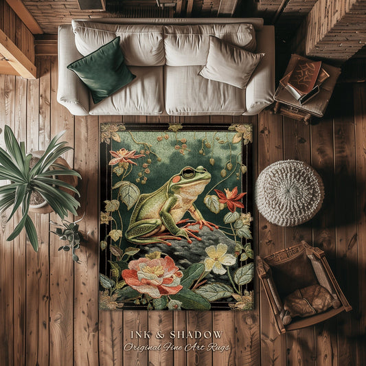 Ethereal Frog Bedroom Rug | Woodland Aesthetic Living Room Home Decor Frog Lover Gift Cottagecore Multi-Color Floor Mat Whimsical Toad |