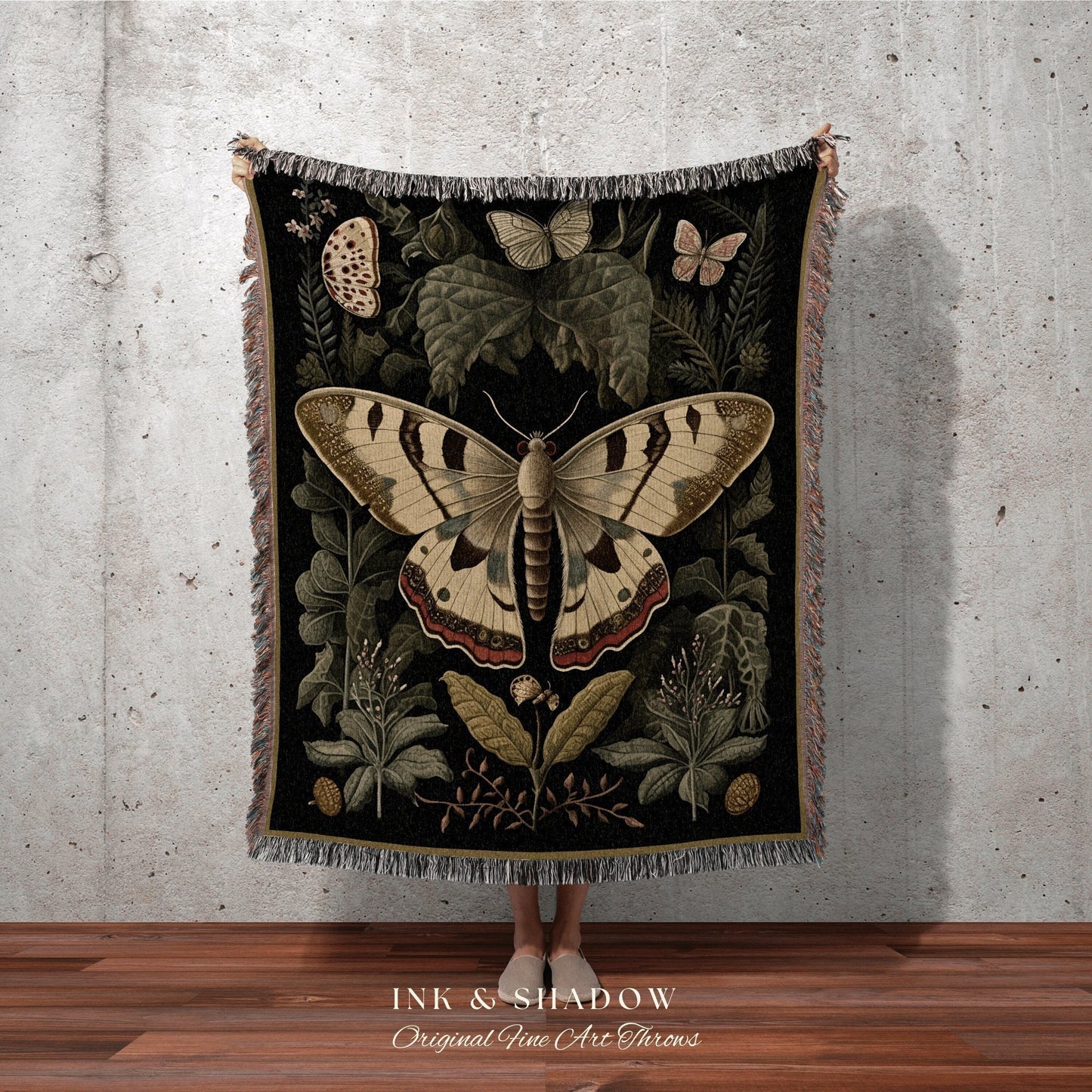 Gothic Moth Tapestry Woven | Witchy Aesthetic Room Decor Gothic Art Crowcore Room Decor Dark Cottagecore Art Butterfly Moth Blanket Woven |