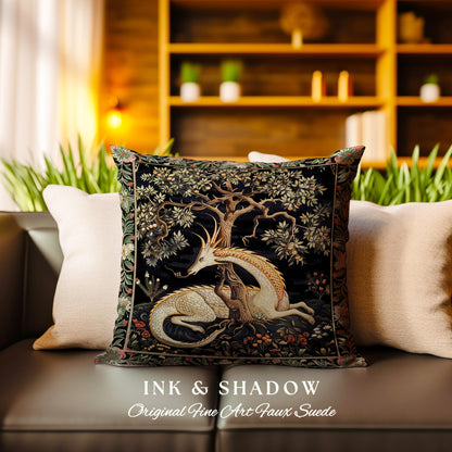 Dark Academia Dragon Pillow Medieval Folklore Decor | Fairytale Inspired Dark Cottagecore Fairycore Cushion Mystical Gothic Game Room Accent