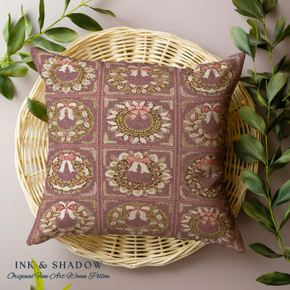 Cinnamon Spice Coquette Christmas Wreath Woven Tapestry Pillow Romantic Baroque Aesthetic | Vintage Folklore Art Cottagecore Festive Cushion