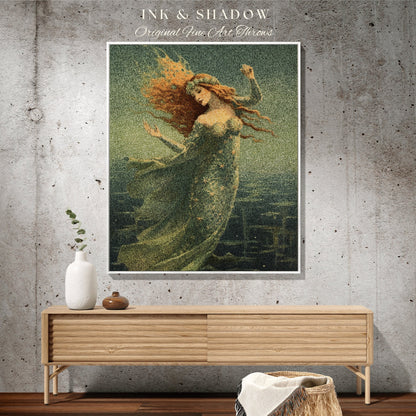 Lady of the Sea Aesthetic Tapestry Mermaidcore Wall Art Celestial Decor Throw Blanket Woven | Ocean Inspired Style Decor Aphrodite Art Siren