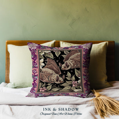 Romantic Victorian Gothic Bat Pillow Whimsical Dark Floral Baroque Forestcore | Ethereal Botanical Whimsical Woodland Cottagecore Cushion