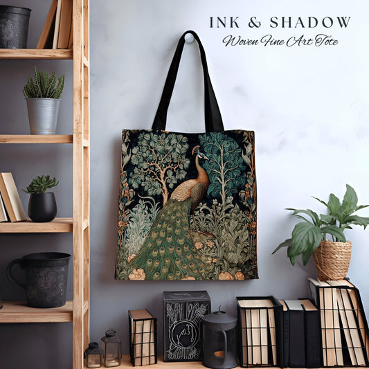 Medieval Peacock Whimsical Tote | William Morris Inspired Tote Bag Forestcore Satchel Maximalist Tapestry Tote Botanical Fairy Grunge Tote |