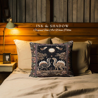 Rustic Elegance Dinosaur Decor Woodland Gothic Celestial Stegosaurus Pillow Antique Baroque Aesthetic Enchanted Forestcore Art Home Accent