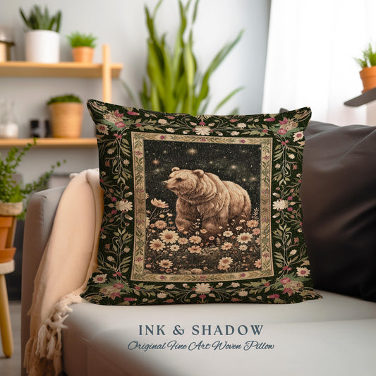 Vintage Baroque Forestcore Bear Pillow Enchanted Fine Art Fairytale Dark Academia Decor | Victorian Gothic Mystical Woodland Animal Cushion