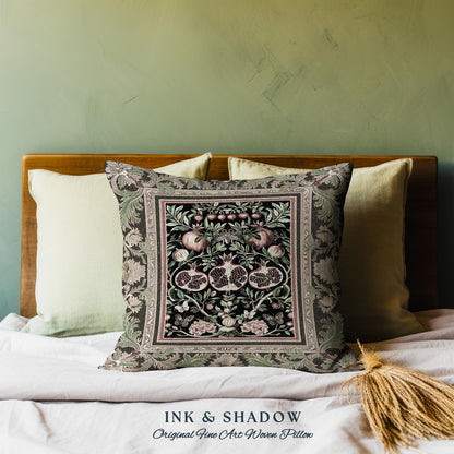 Forestcore Moody Maximalism Pomegranate Pillow Earthy Whimsigothic, Floral Fairycore Grunge Medieval Woodland Gothic Nature Tapestry Cushion