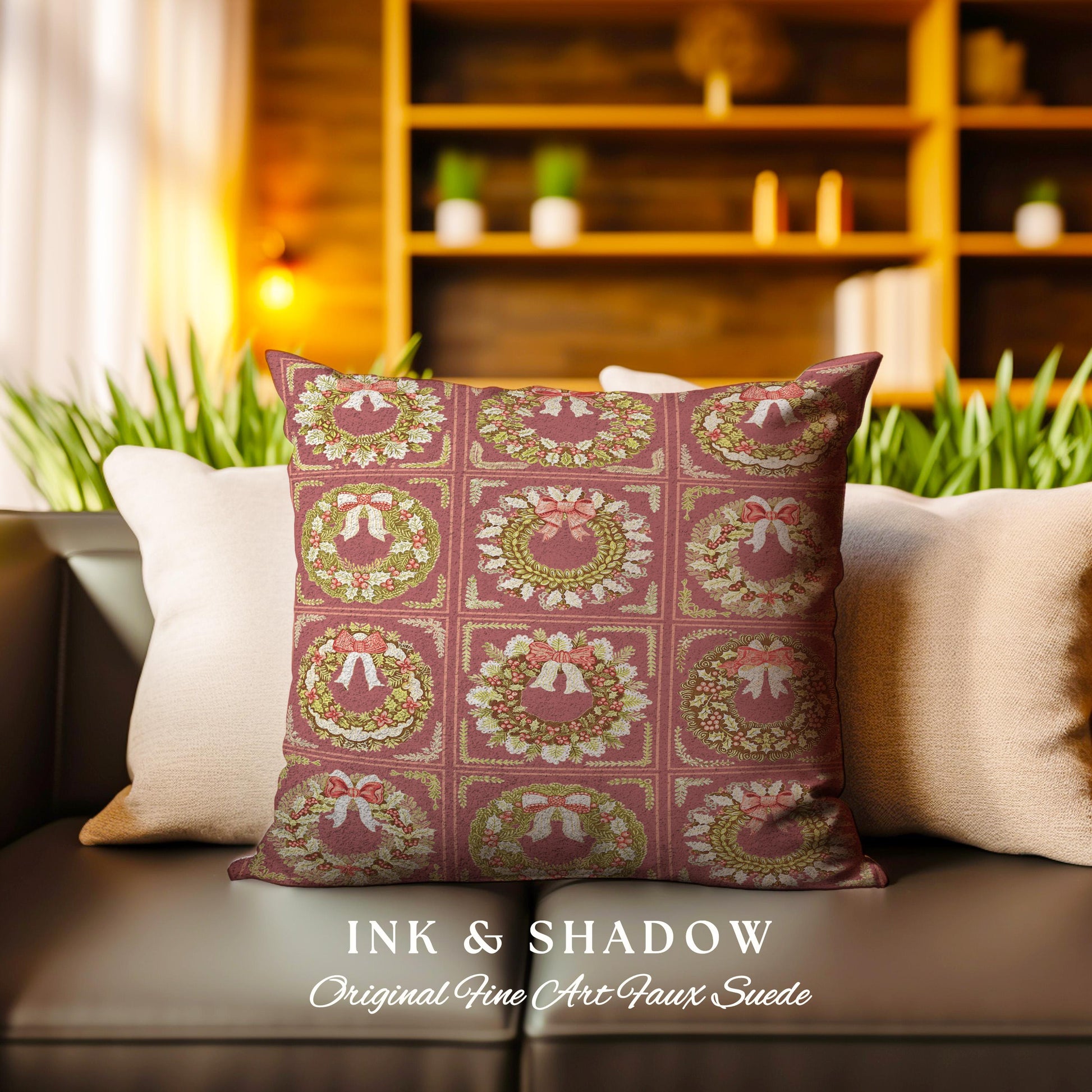 Cinnamon Spice Coquette Christmas Wreath Woven Tapestry Pillow Romantic Baroque Aesthetic | Vintage Folklore Art Cottagecore Festive Cushion