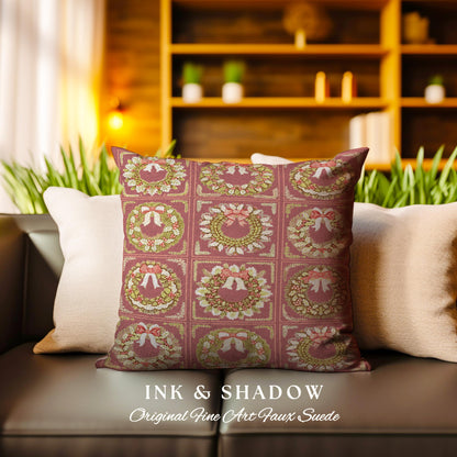 Cinnamon Spice Coquette Christmas Wreath Woven Tapestry Pillow Romantic Baroque Aesthetic | Vintage Folklore Art Cottagecore Festive Cushion