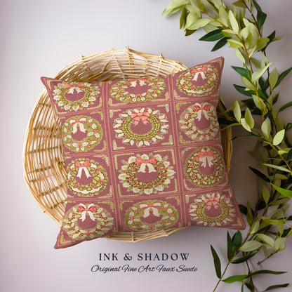 Cinnamon Spice Coquette Christmas Wreath Woven Tapestry Pillow Romantic Baroque Aesthetic | Vintage Folklore Art Cottagecore Festive Cushion