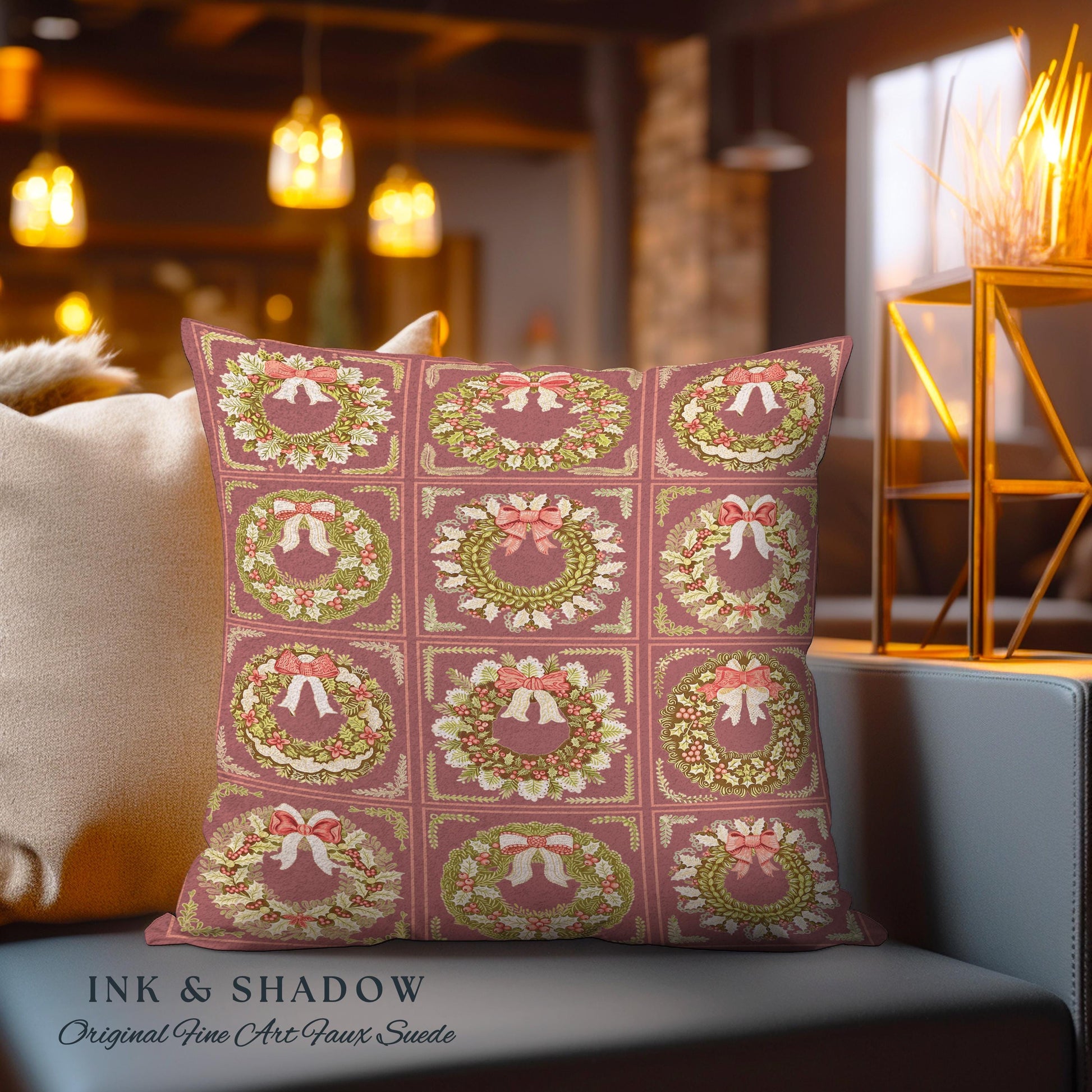 Cinnamon Spice Coquette Christmas Wreath Woven Tapestry Pillow Romantic Baroque Aesthetic | Vintage Folklore Art Cottagecore Festive Cushion