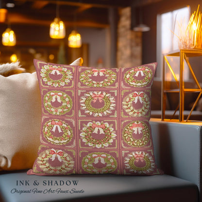 Cinnamon Spice Coquette Christmas Wreath Woven Tapestry Pillow Romantic Baroque Aesthetic | Vintage Folklore Art Cottagecore Festive Cushion