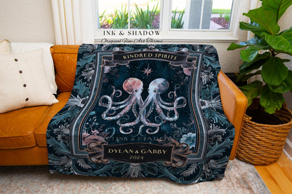 Ethereal Marine Life Octopus Couple Blanket | Personalized Names Woven Tapestry Celestial Aesthetic Underwater Theme Wedding Anniversary |