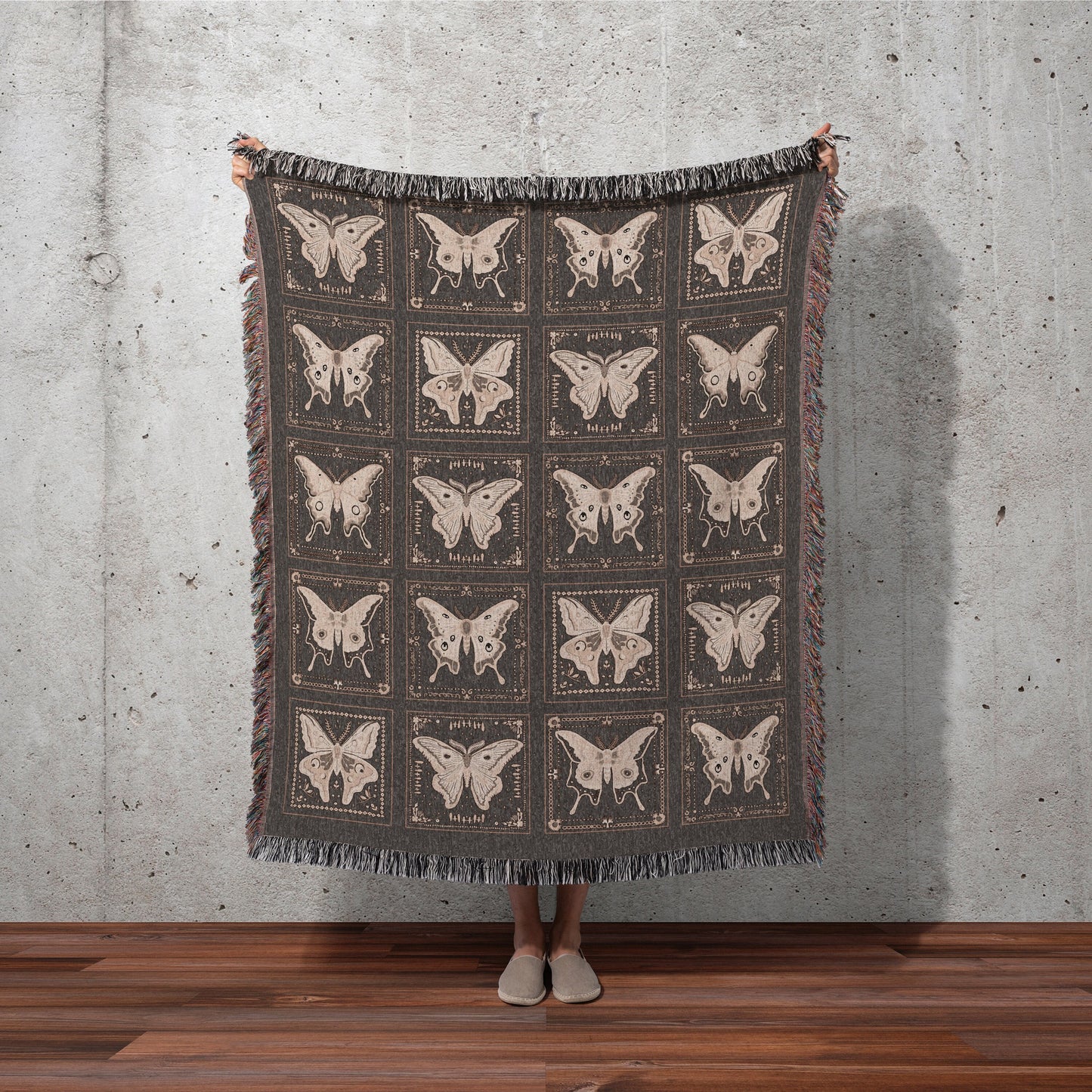 Bohemian Moth Tapestry Woven Blanket Mysticl Soft Cottagecore Decor | Light Academia Pastel Goth Boho Butterfly Moth Grunge Fairycore Throw