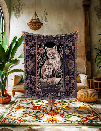 Enchanted Forest Fox Parent Child Nostalgic Cottagecore Blanket, Custom Woodland Keepsake Tapestry Throw New New Mom Dad Gift from Children