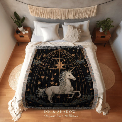 Whimsical Unicorn Tapestry Woven | Woven Tapestry Medieval Room Decor Cottagecore Art Fairycore Aesthetic Room Decor Mystic Tapestry Unicorn