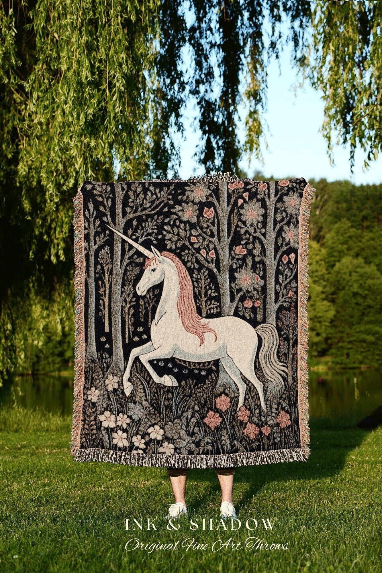 Pastel Unicorn Tapestry Woven Blanket | Mystical Room Decor Tapestry Cottagecore | Fairycore Aesthetic Room Decor Magical Tapestry Unicorn |