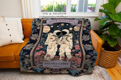 To the Moon & Back Astronaut Couple Custom Blanket Cosmic Love Romantic Wedding Anniversary Tapestry Throw Sentimental Valentine Space Decor