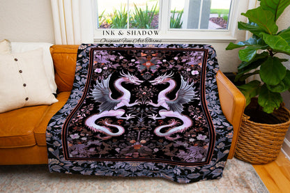 Pastel Gothic Fantasy Dragon Tapestry | Medieval Aesthetic Chinese Dragon Throw Blanket Lavender Purple Decor Whimsigothic Dark Academia