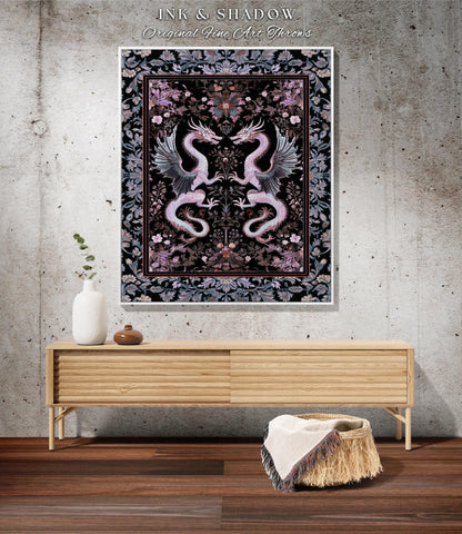 Pastel Gothic Fantasy Dragon Tapestry | Medieval Aesthetic Chinese Dragon Throw Blanket Lavender Purple Decor Whimsigothic Dark Academia