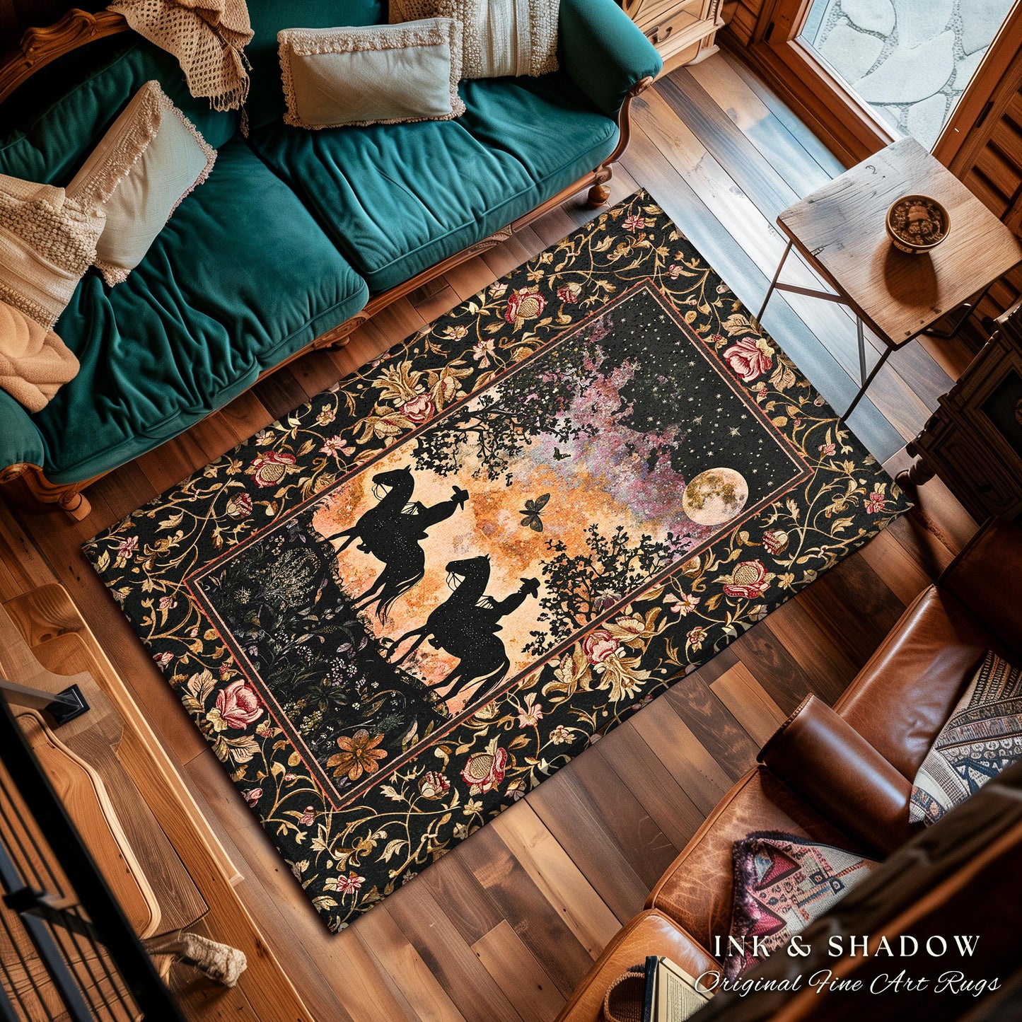 Cosmic Country Western Area Rug | Western Cowgirl Farmhouse Decor Southwestern Nursery Theme Horse Lover Ethereal Bohemian Rug Silhouettes |